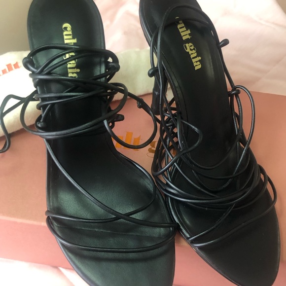 Cult Gaia Soleil Black Leather Open Toe Sandals 37.5 - Picture 7 of 12